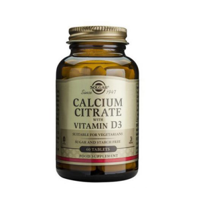 Frasco de suplemento alimentar Solgar Calcium Citrate with Vitamin D3