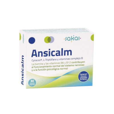 Embalagem do suplemento Ansicalm da Sakai com 30 cápsulas em fundo branco