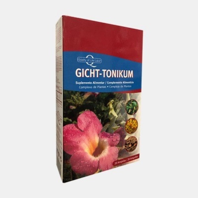 Caixa de suplemento alimentar GICHT-TONIKUM com imagem de flor e plantas