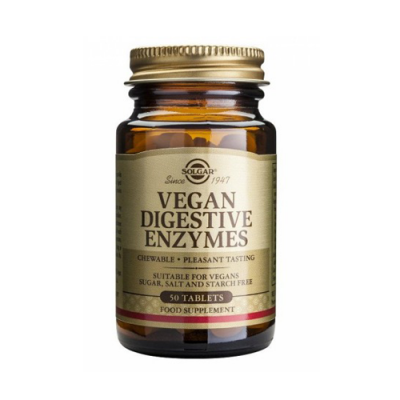 frasco de suplemento alimentar Solgar Vegan Digestive Enzymes