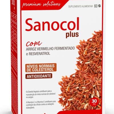 Caixa de suplemento alimentar Sanocol plus com arroz vermelho fermentado e resveratrol