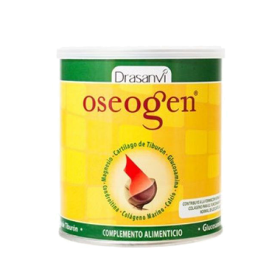 Complemento alimentar Oseogen Drasanvi em lata amarela e verde