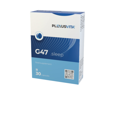 Embalagem de suplemento alimentar PlexusVita G47 Sleep, azul e branco, 30 cápsulas