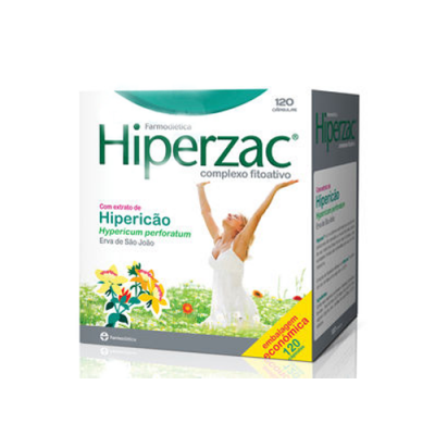 Embalagem do suplemento Hiperzac com 120 cápsulas e imagem decorativa