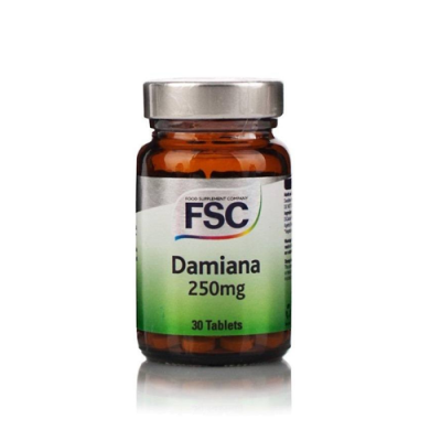 Frasco do suplemento FSC Damiana 250mg com 30 comprimidos