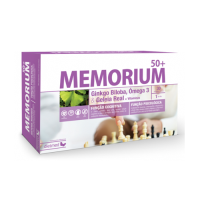 Caixa de suplemento MEMORIUM 50+ com Ginkgo Biloba e Ómega 3.