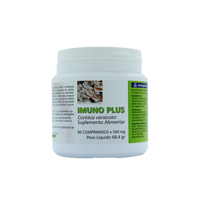 Frasco branco de suplemento alimentar MUNO PLUS com rótulo em português