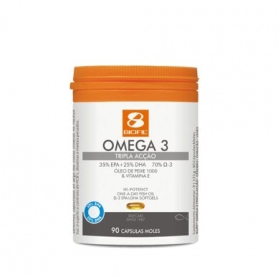 frasco branco Omega 3 Tripla Acção com tampa laranja
