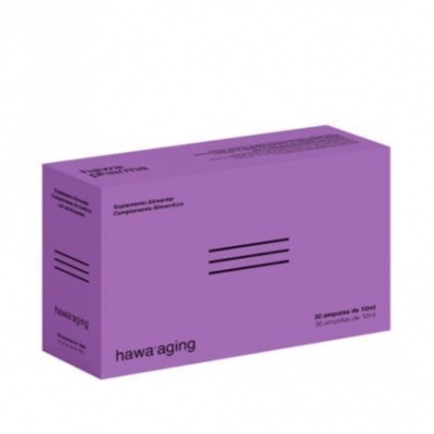 Caixa roxa de produto com texto e 20 ampolas de 10 ml