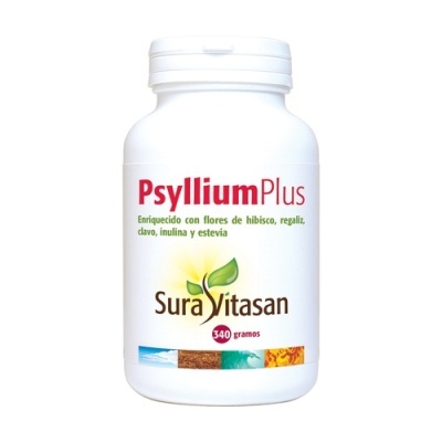 Frasco branco de Psyllium Plus da Sura Vitasan com texto em português