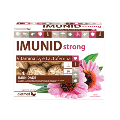 Embalagem IMUNID strong suplemento com Vitamina D3 e Lactoferrina, flores e cogumelos