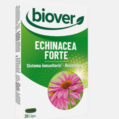 Embalagem de suplemento Biover Echinacea Forte com flores cor-de-rosa