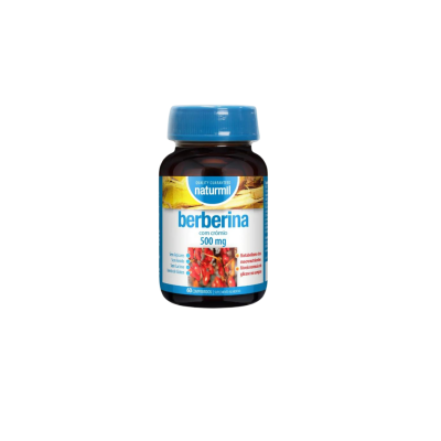 Frasco de suplemento berberina 500 mg com crómio, tampa azul