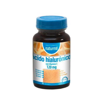 Frasco de suplemento ácido hialurónico com Vitamina C da Naturmil