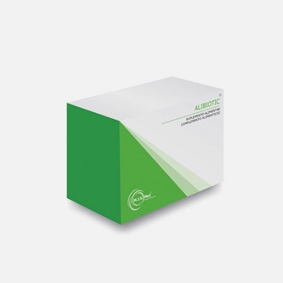 Embalagem branca e verde de suplemento alimentar Alibiotic
