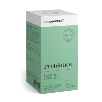 Embalagem verde e branca de suplemento Probiotics da ecogenetics