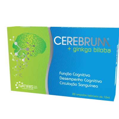 Caixa do produto CEREBRUM + ginkgo biloba em azul e verde