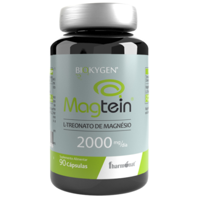 Frasco preto de suplemento Magtein L-Treonato de Magnésio 2000 mg/dia