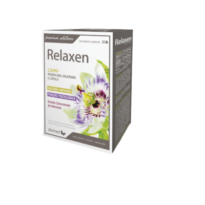 Caixa de suplemento alimentar Relaxen com extrato concentrado vegetal e texto informativo