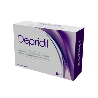 Caixa de Depridil com design branco e roxo