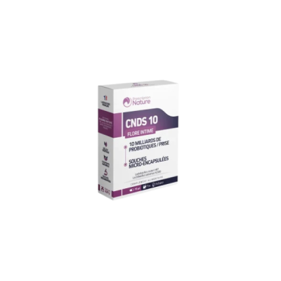Embalagem roxa e branca do suplemento CNDS 10 com texto em francês