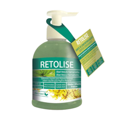 Frasco de sabonete líquido RETOISE com dosador e rótulo verde e branco