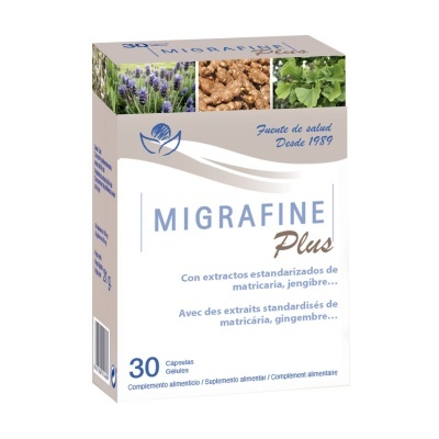 Embalagem de suplemento MIGRAFLINE Plus com imagens de plantas