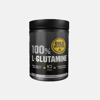 Embalagem preta de suplemento alimentar GOLD NUTRITION 100% L-GLUTAMINE