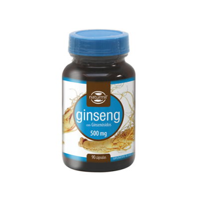 Frasco de suplemento alimentar ginseng naturmil com tampa azul