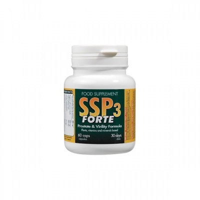 Suplemento alimentar SSP3 FORTE em frasco branco com rótulo verde, amarelo e branco
