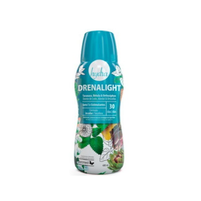 Frasco do produto Hydra Drenalight com rótulo verde e tampa azul