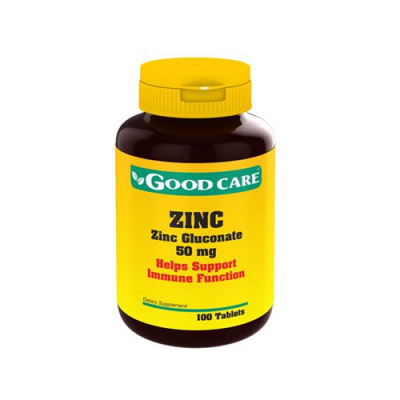 Frasco amarelo de suplemento ZINC da marca GOOD CARE