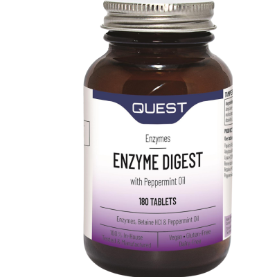 Frasco de suplemento Quest Enzyme Digest com óleo de hortelã-pimenta, 180 comprimidos