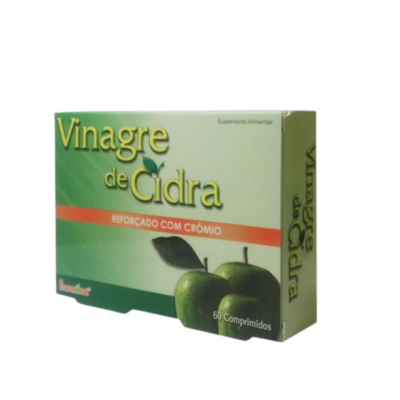 Caixa verde do suplemento alimentar Vinagre de Sidra com imagens de maçãs verdes