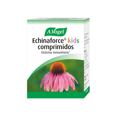 Embalagem do produto A.Vogel Echinaforce kids comprimidos com imagem de flor de equinácea