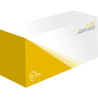Caixa branca e amarela de suplemento alimentar Alicer