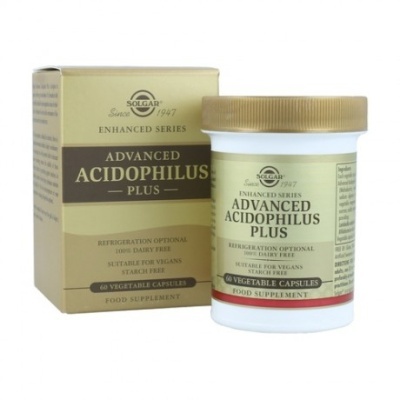 frasco e caixa suplemento Solgar Advanced Acidophilus Plus
