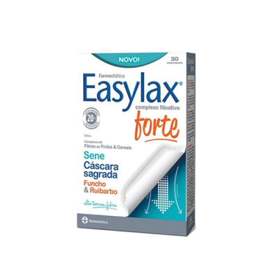 Embalagem do produto EasyLax forte com texto e imagens explicativas