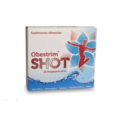 Embalagem do suplemento alimentar Obestrim Shot com 20 monodoses de 15ml