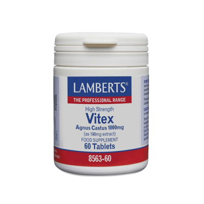 Frasco de suplemento alimentar Lamberts Vitex Agnus Castus 1000mg 60 comprimidos