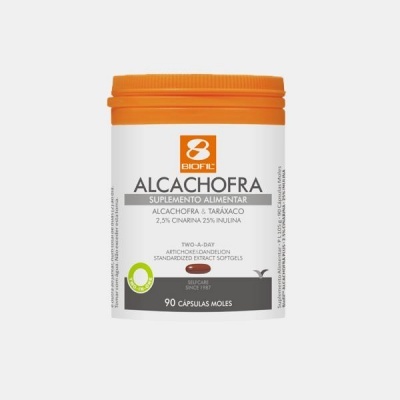 frasco de suplemento alimentar Biofl Alcachofra com tampa laranja