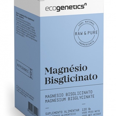 Caixa azul e branca de suplemento alimentar Magnésio Bisglicinato da ecogenetics