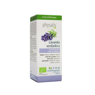 Caixa de óleo de massagem Physalis Lavanda verdadeira com 10 ml.