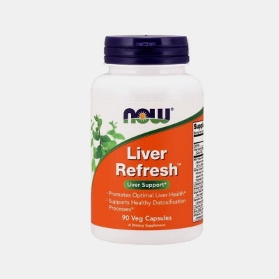 Frasco de suplemento NOW Liver Refresh para suporte hepático e desintoxicação