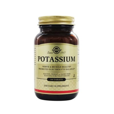 Frasco de suplemento de potássio Solgar com 100 comprimidos