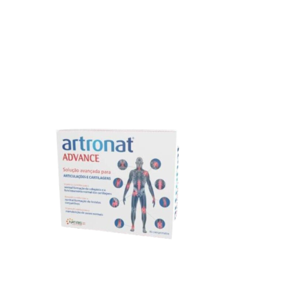 Embalagem do produto artronat ADVANCE para articulações e cartilagens com imagem de corpo humano e texto informativo.