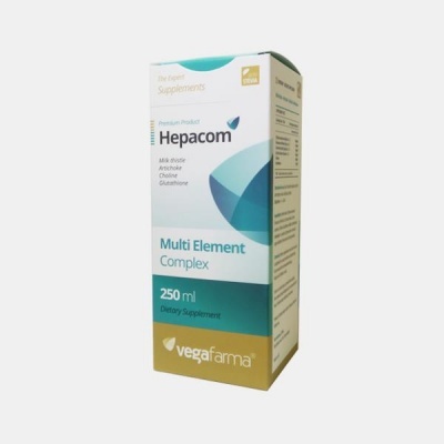 Embalagem de suplemento Hepacom Multi Element Complex vegafarma 250 ml