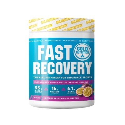 Embalagem de suplemento Fast Recovery da Gold Nutrition azul e branco