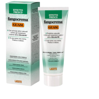 tubo e caixa de creme Fangocrema GUAM com texto em português e italiano