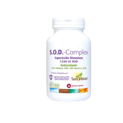 Frasco branco de suplemento S.O.D.-Complex da Sura Vitasan